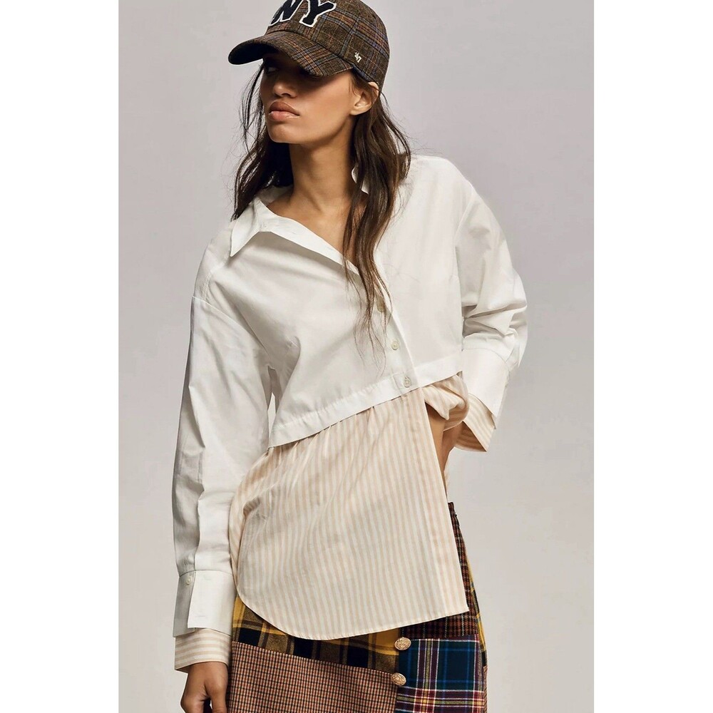 Anthropologie White and Cream Button Down Shirt